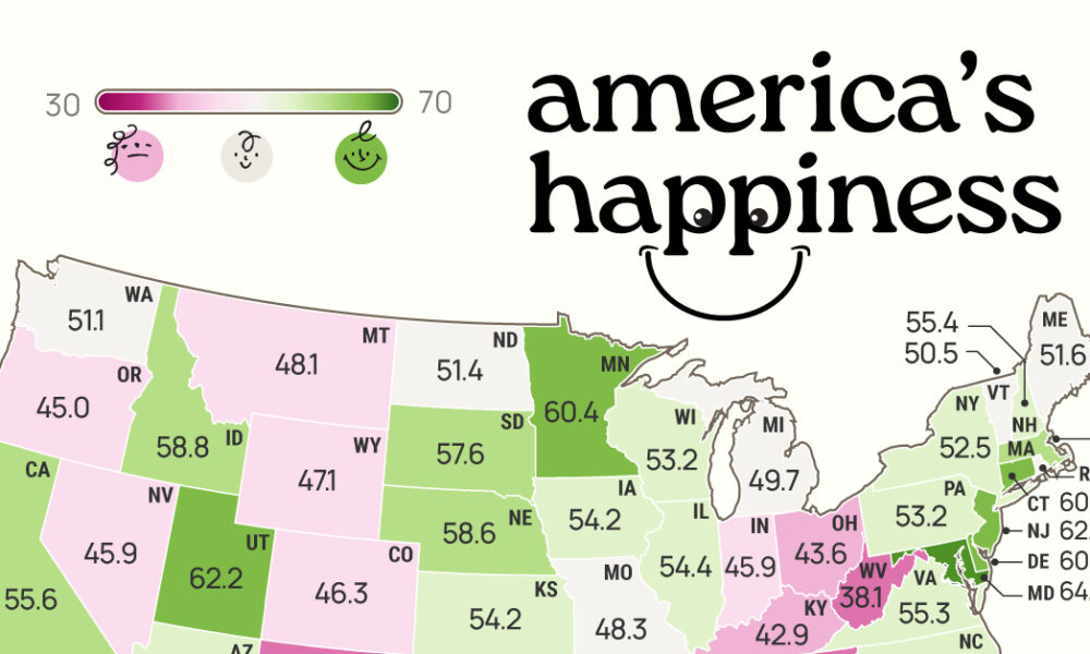 ממופה: המדינות המאושרות ביותר באמריקה בשנת 2024